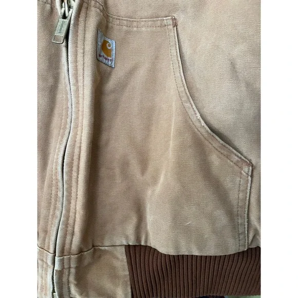 Carhartt Mens Full Zip‎ Hooded Jacket Sandstone Duck Active Work Coat - Picture 3 of 6